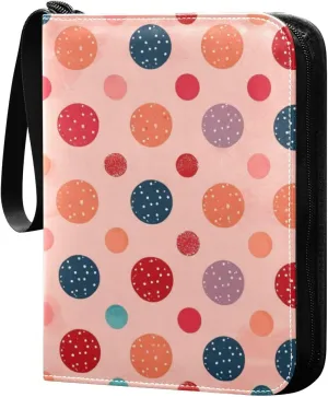 Polka Dots Colorful Card Binder 4 Pocket Trading Card Album Fits 400 Sports/Game Cards, PU Cover 3 Ring Card Collection with 50 Removable Sleeves