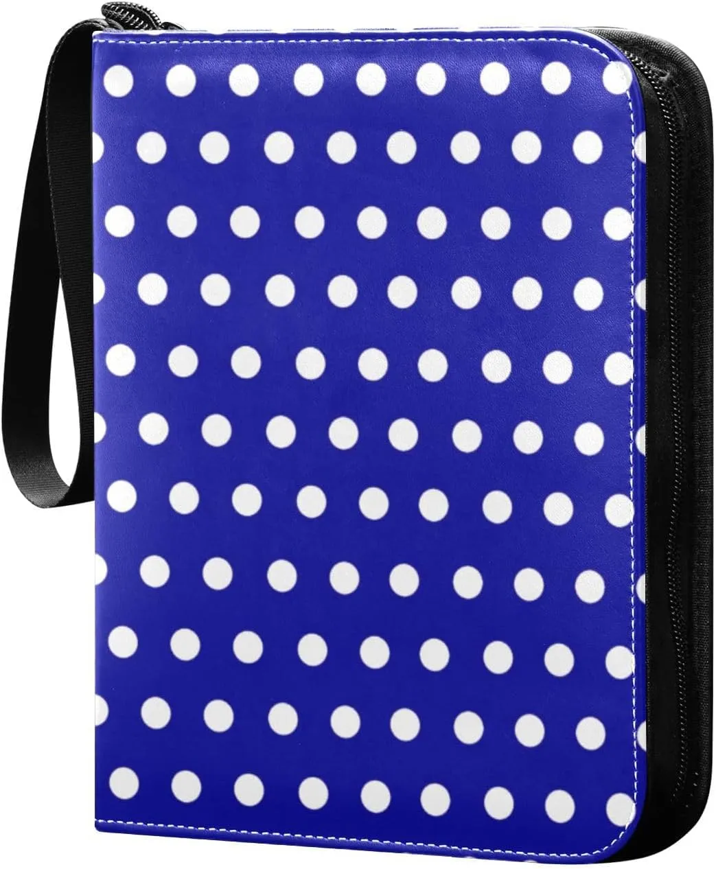 Polka Dots Navy White Card Binder 4 Pocket Trading Card Album Fits 400 Sports/Game Cards, PU Cover 3 Ring Card Collection with 50 Removable Sleeves