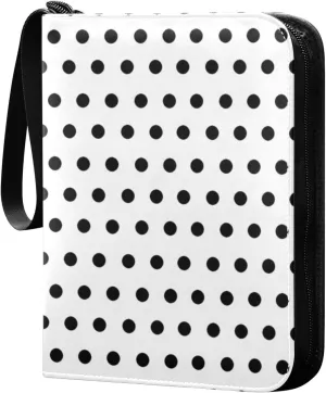 Polka Dots White Black Card Binder 4 Pocket Trading Card Album Fits 400 Sports/Game Cards, PU Cover 3 Ring Card Collection with 50 Removable Sleeves