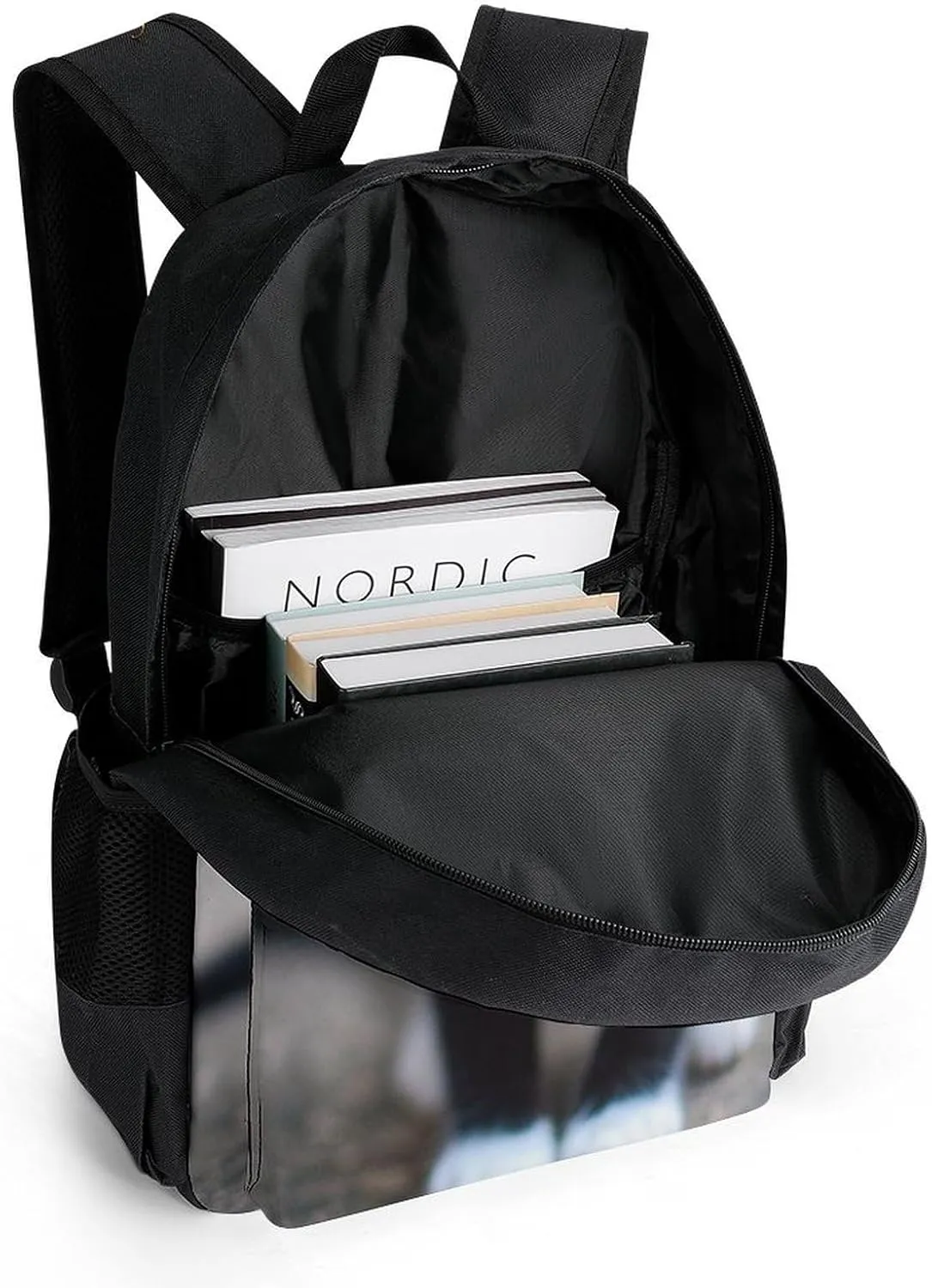 Polyester Daypack Backpack for Trekking Picnic Walking Cycling - Large Capacity Anti-Theft Multipurpose Shoulder Bag, Black And White Cute Black Cat Casual Daypack