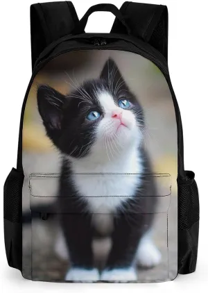 Polyester Daypack Backpack for Trekking Picnic Walking Cycling - Large Capacity Anti-Theft Multipurpose Shoulder Bag, Black And White Cute Black Cat Casual Daypack