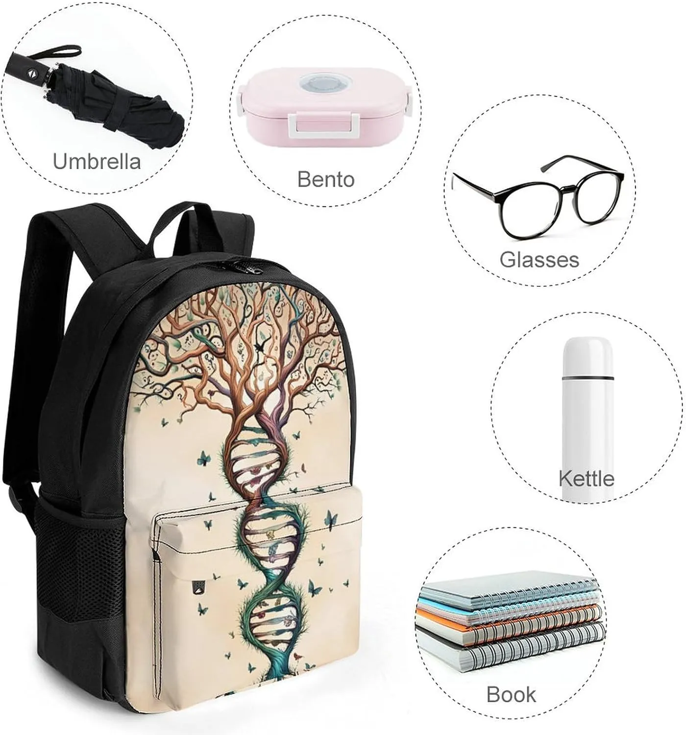 Polyester Daypack Backpack for Trekking Picnic Walking Cycling - Large Capacity Anti-Theft Multipurpose Shoulder Bag, Dna Tree Of Life Art Casual Daypack