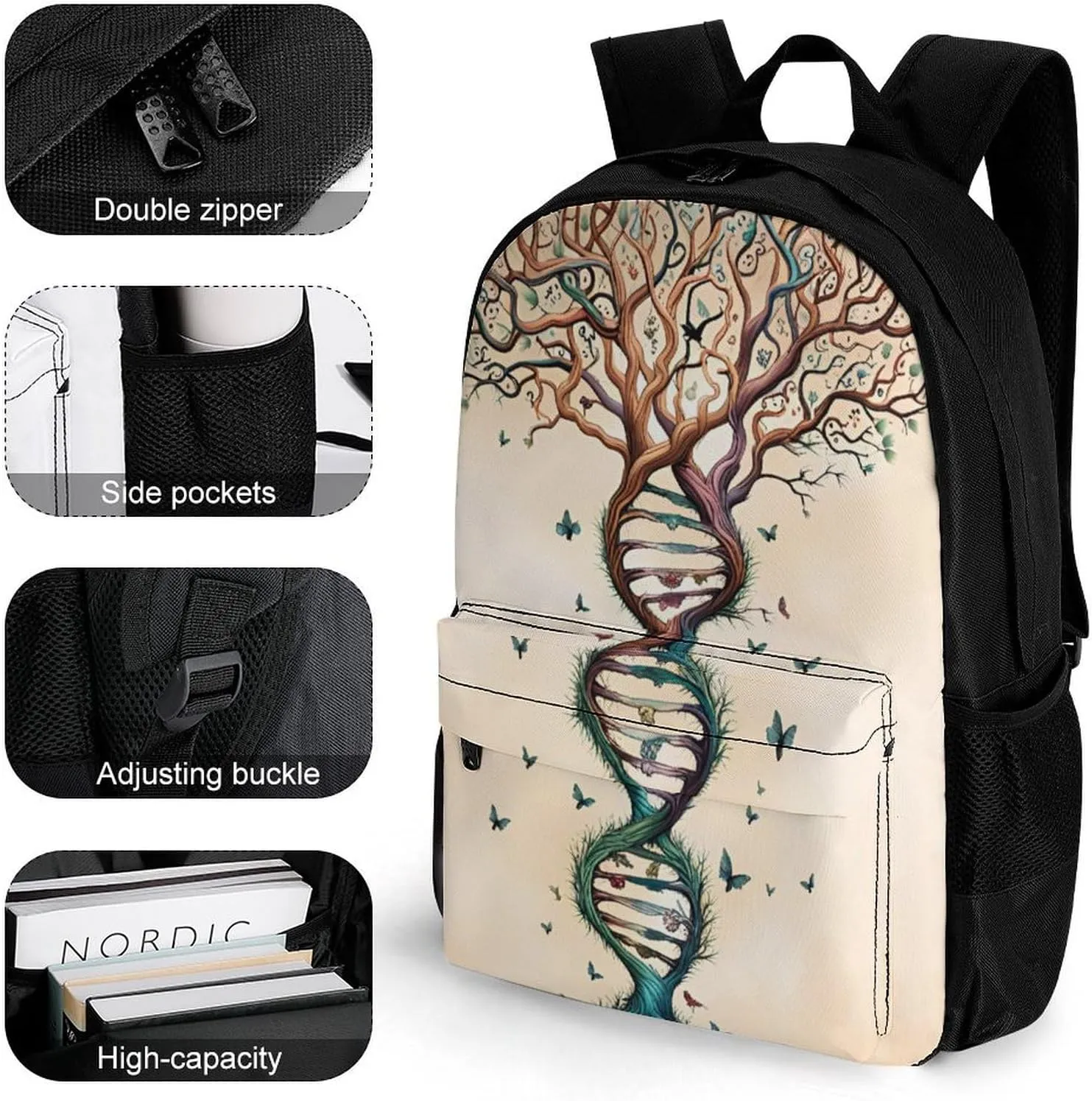 Polyester Daypack Backpack for Trekking Picnic Walking Cycling - Large Capacity Anti-Theft Multipurpose Shoulder Bag, Dna Tree Of Life Art Casual Daypack
