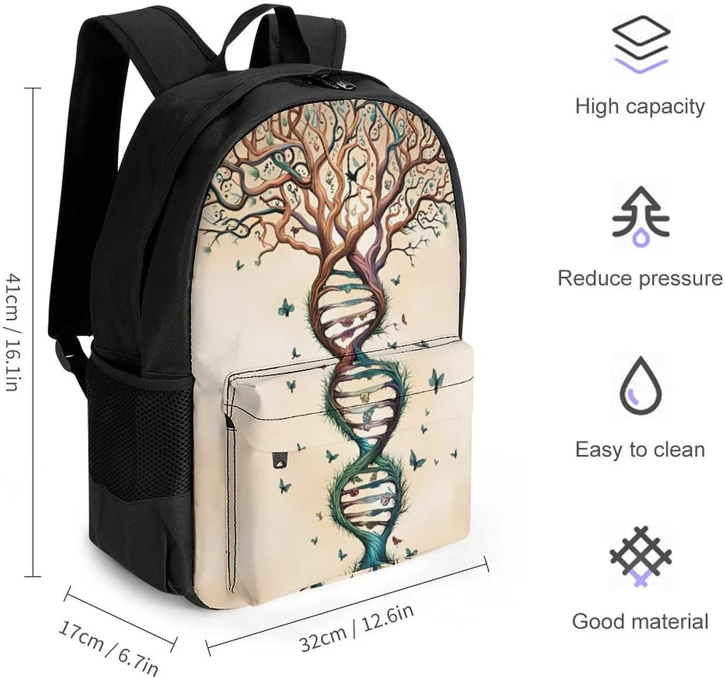 Polyester Daypack Backpack for Trekking Picnic Walking Cycling - Large Capacity Anti-Theft Multipurpose Shoulder Bag, Dna Tree Of Life Art Casual Daypack