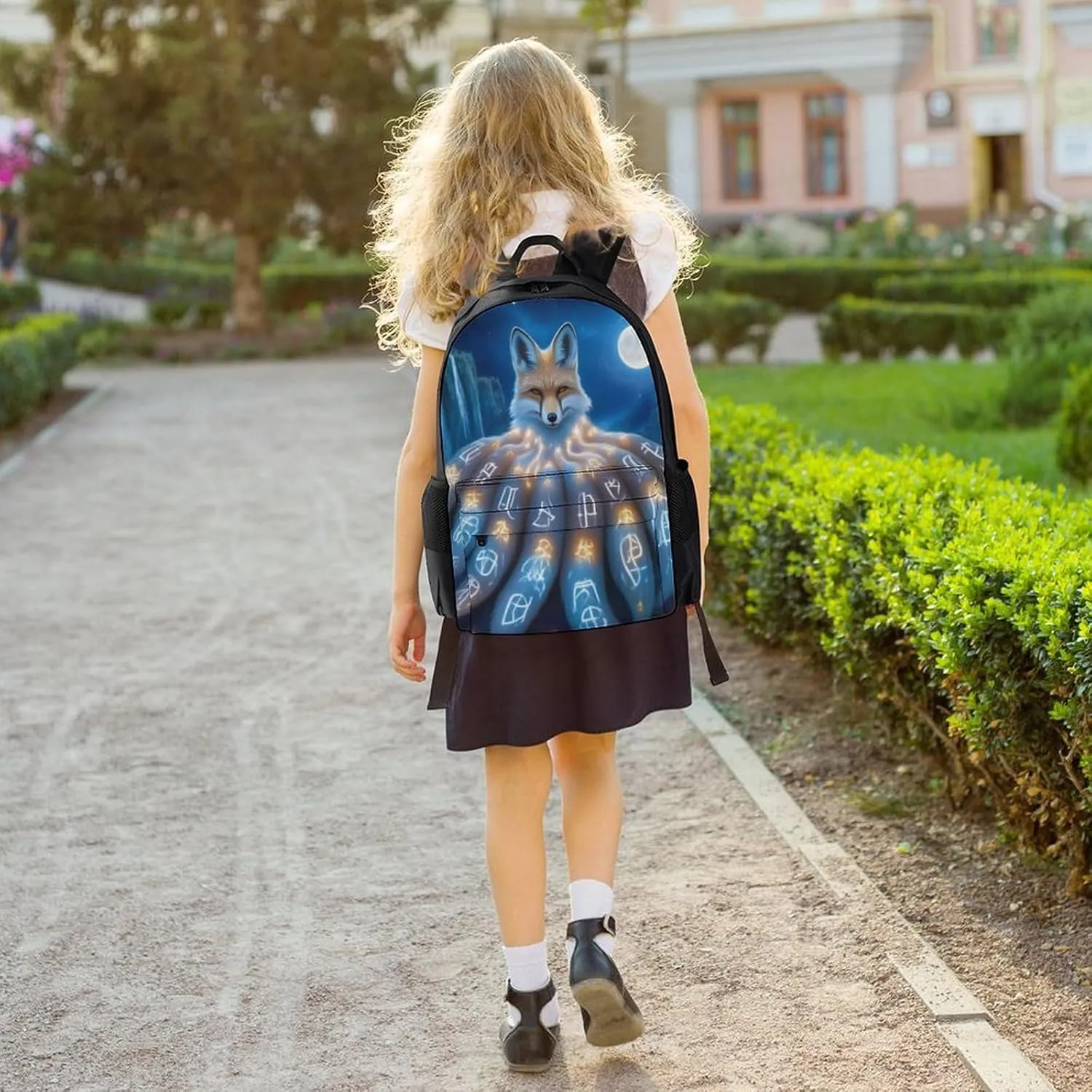 Polyester Daypack Backpack for Trekking Picnic Walking Cycling - Large Capacity Anti-Theft Multipurpose Shoulder Bag, Magical Nine Tailed Fox Art Casual Daypack