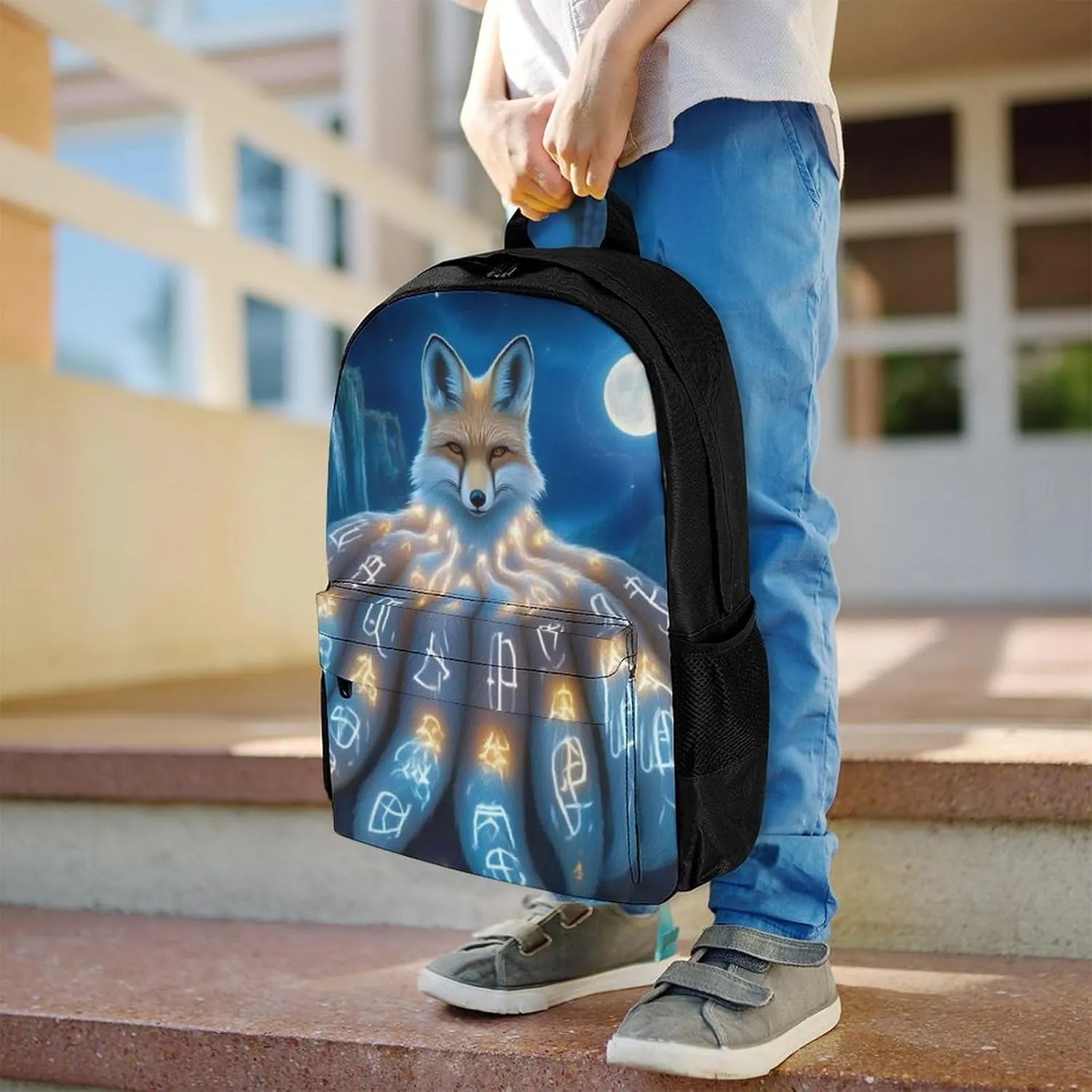 Polyester Daypack Backpack for Trekking Picnic Walking Cycling - Large Capacity Anti-Theft Multipurpose Shoulder Bag, Magical Nine Tailed Fox Art Casual Daypack