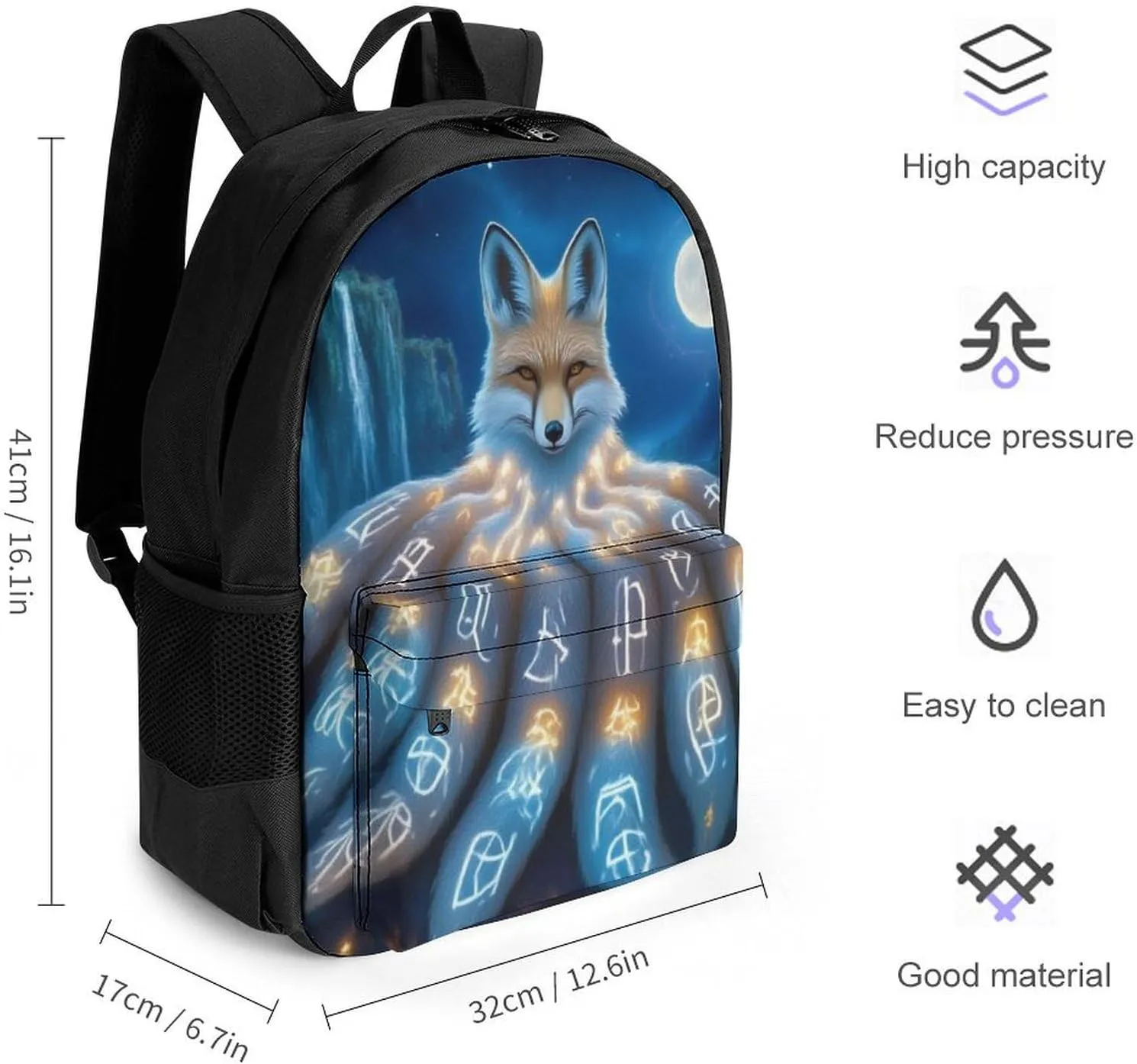 Polyester Daypack Backpack for Trekking Picnic Walking Cycling - Large Capacity Anti-Theft Multipurpose Shoulder Bag, Magical Nine Tailed Fox Art Casual Daypack