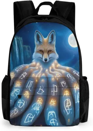 Polyester Daypack Backpack for Trekking Picnic Walking Cycling - Large Capacity Anti-Theft Multipurpose Shoulder Bag, Magical Nine Tailed Fox Art Casual Daypack