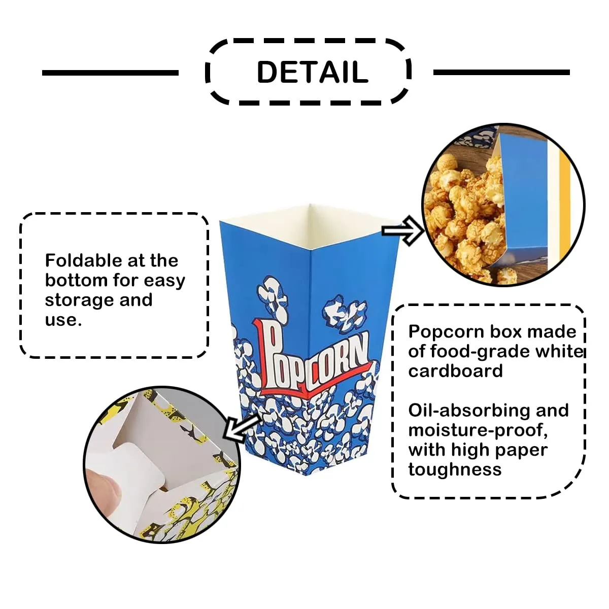 Popcorn Boxes 50Sets Popcorn Box Containers Cardboard Candy Boxes With Clear Popcorn Box Bags Popcorn Tubs Disposable Treat Boxes for Party Movie Supplies Decorations (Blue Clear Bags 50Set)