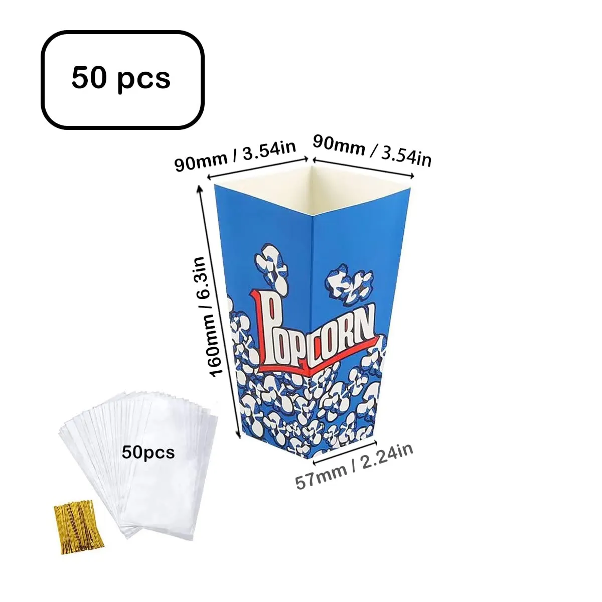 Popcorn Boxes 50Sets Popcorn Box Containers Cardboard Candy Boxes With Clear Popcorn Box Bags Popcorn Tubs Disposable Treat Boxes for Party Movie Supplies Decorations (Blue Clear Bags 50Set)