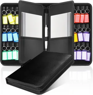 Portable Key Organizer,Zippered Key Storage Case with 54 Key Hooks and Tags for Estate Sales,Hotels,Landlord,Car Rental,Upgraded Interlayer and Handle,Waterproof and Fireproof,Black