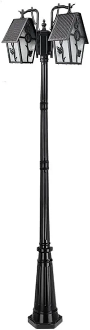 Post Light Post Lights Outdoor,2-Headed Pole Post Lamp Light Waterproof IP55 Pillar Light Pole with Clear Glass Panels Tabletop Lighting for Backyard Patio Gard,Black-3.2m
