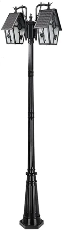 Post Light Post Lights Outdoor,2-Headed Pole Post Lamp Light Waterproof IP55 Pillar Light Pole with Clear Glass Panels Tabletop Lighting for Backyard Patio Gard,Black-3.2m