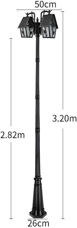 Post Light Post Lights Outdoor,2-Headed Pole Post Lamp Light Waterproof IP55 Pillar Light Pole with Clear Glass Panels Tabletop Lighting for Backyard Patio Gard,Black-3.2m