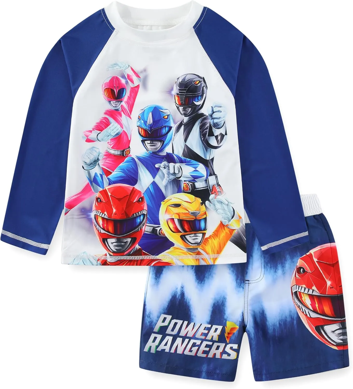 Power Rangers Boys UPF 50  Rash Guard and Swim Trunks for Big Kids