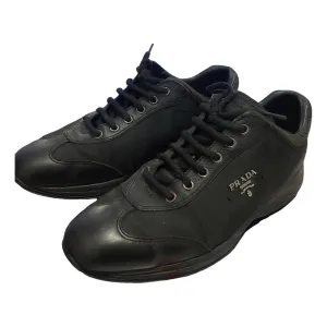 PRADA black nylon and leather sneakers with logo