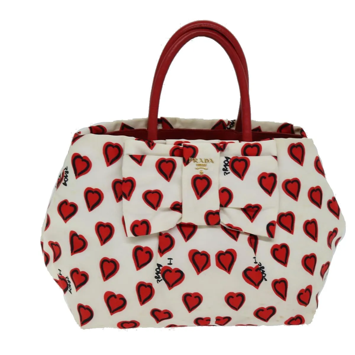 PRADA Ribbon Tote Bag Nylon Red White 74201