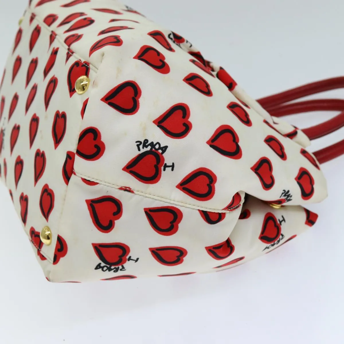 PRADA Ribbon Tote Bag Nylon Red White 74201