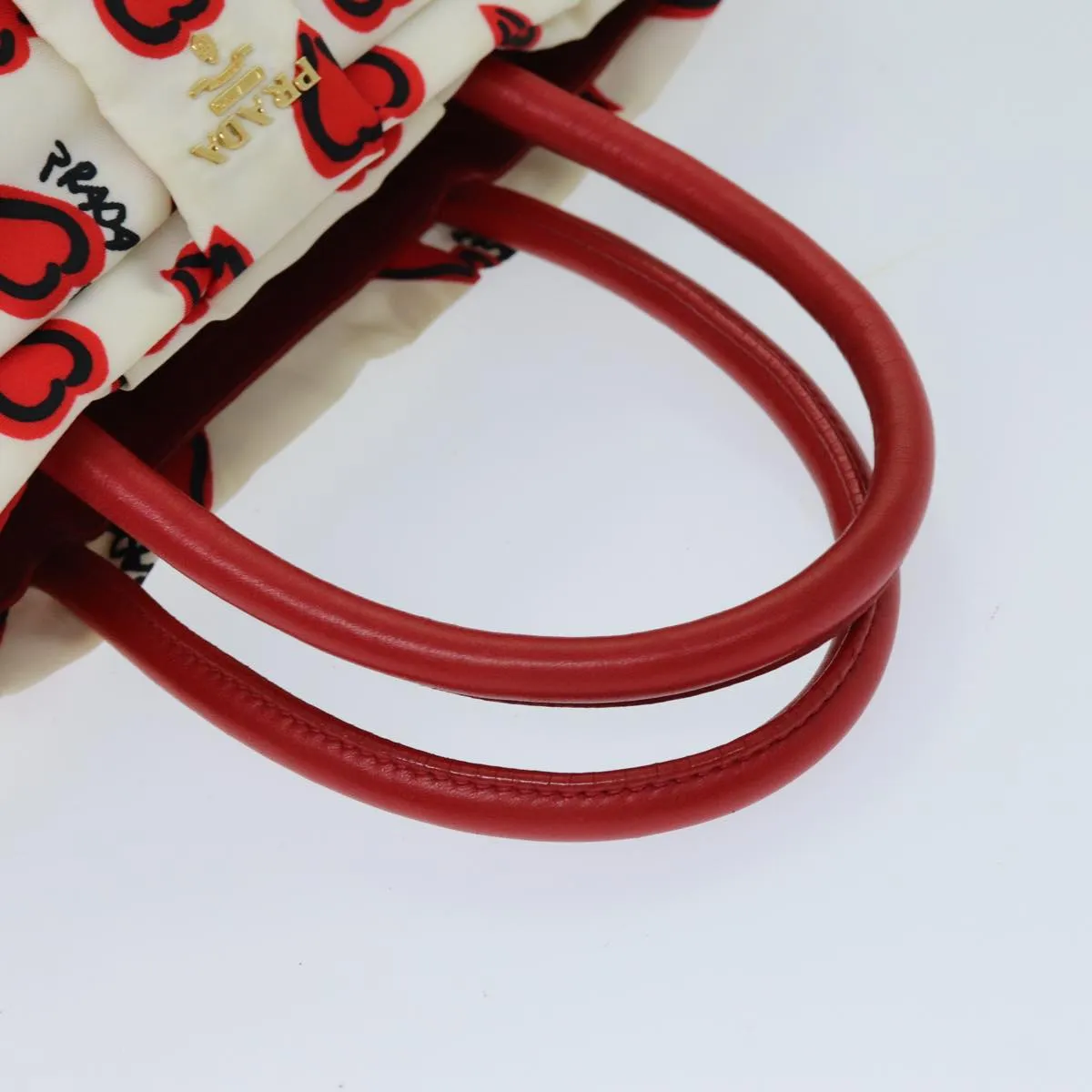 PRADA Ribbon Tote Bag Nylon Red White 74201