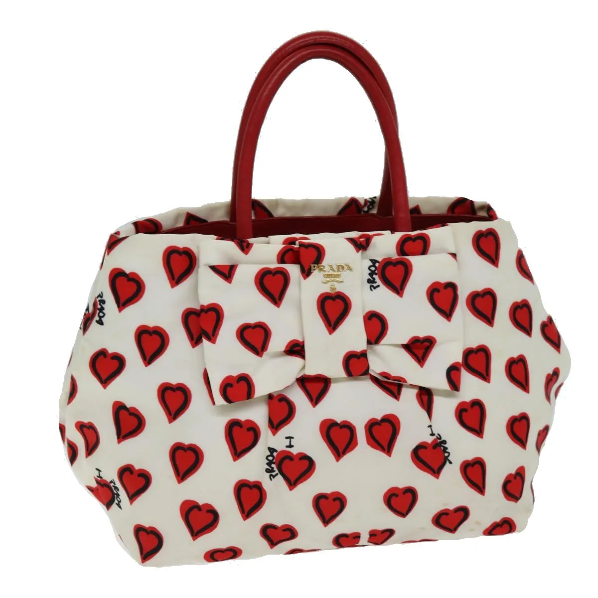 PRADA Ribbon Tote Bag Nylon Red White 74201