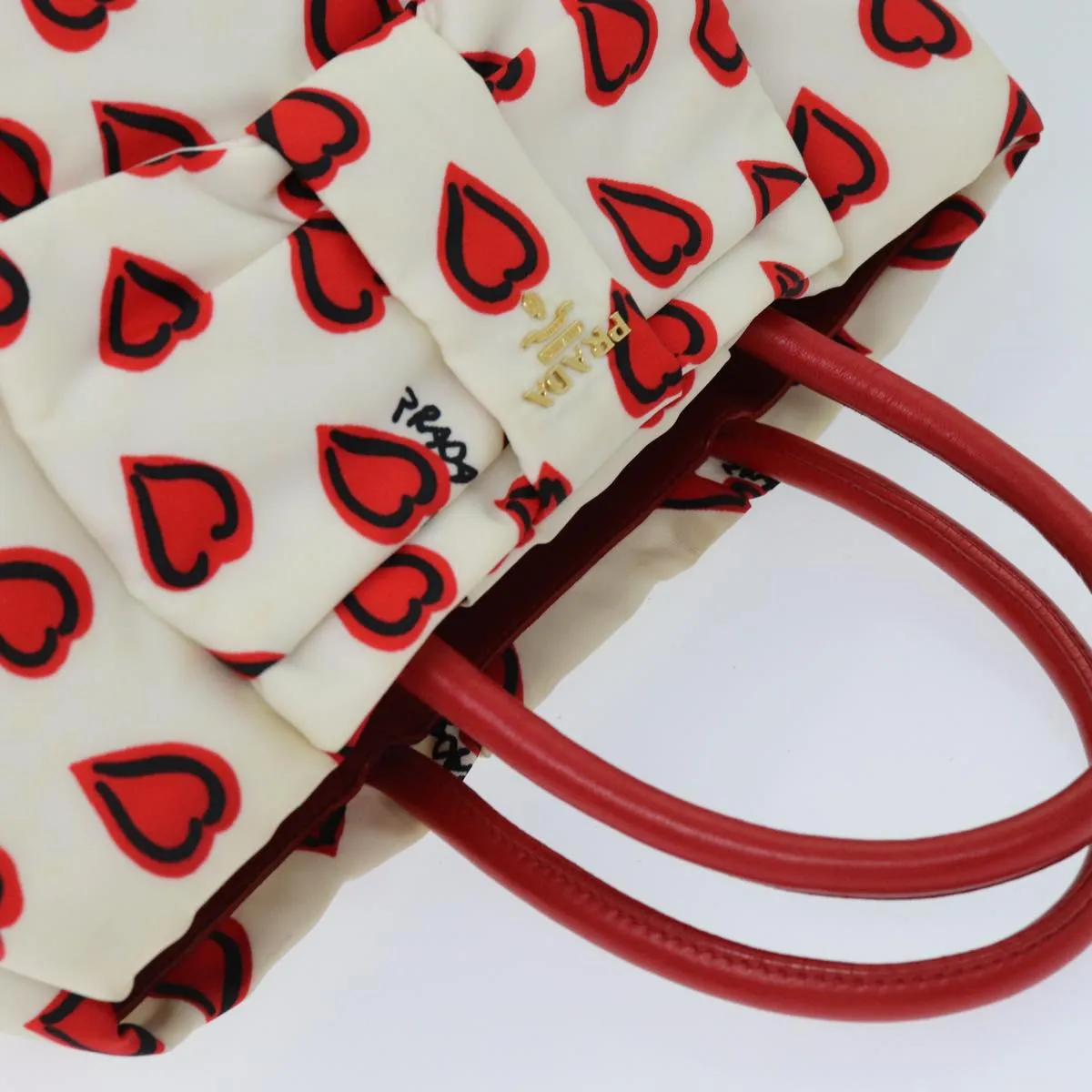 PRADA Ribbon Tote Bag Nylon Red White 74201