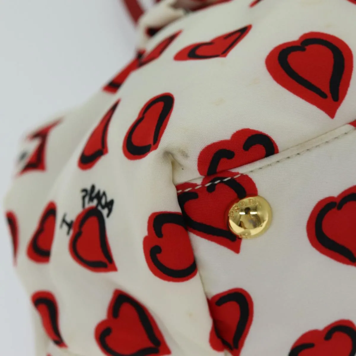 PRADA Ribbon Tote Bag Nylon Red White 74201