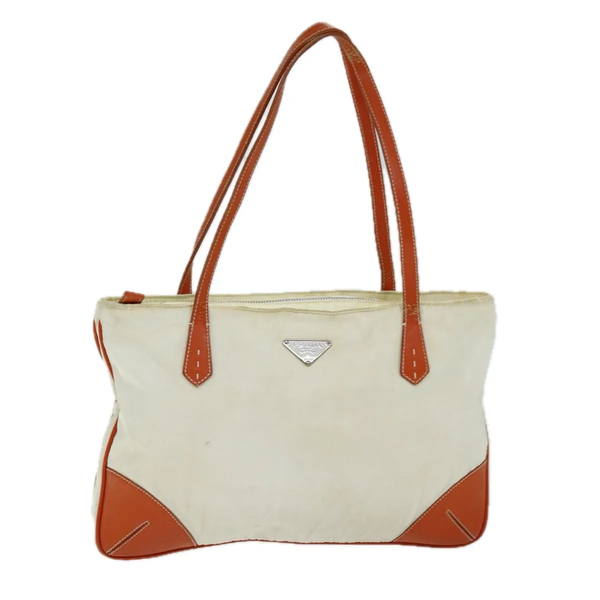 PRADA Tote Bag Nylon Beige Orange 75334