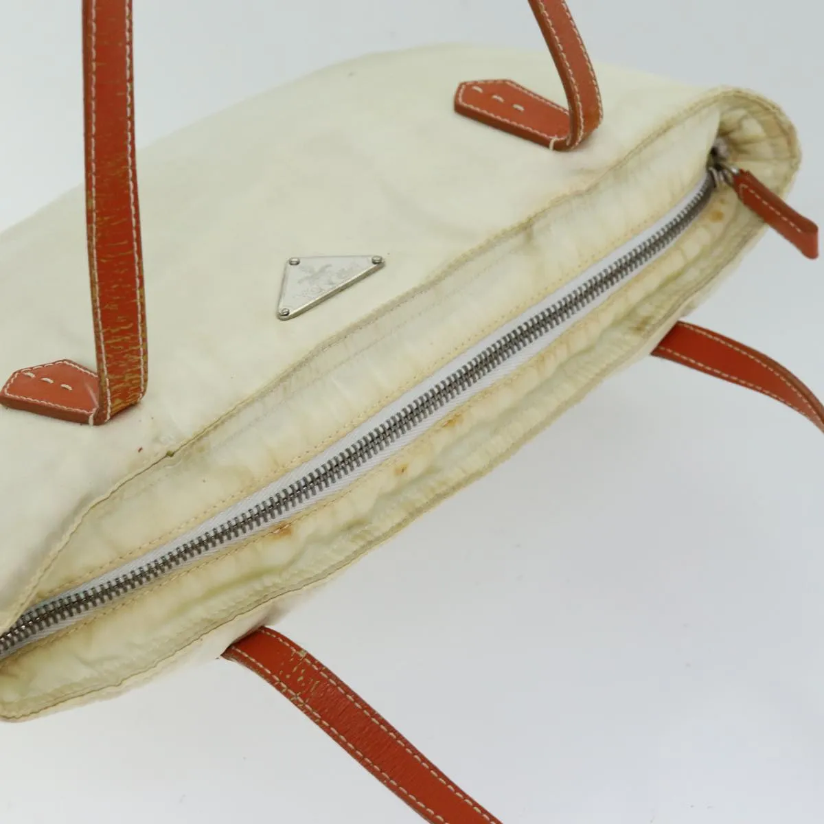 PRADA Tote Bag Nylon Beige Orange 75334