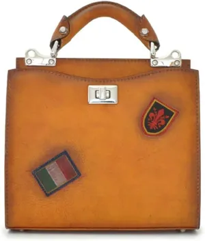 Pratesi Leather, Leather Bag for Women Lady Bag Anna Maria Luisa de' Medici Small in cow leather - Bruce Cognac