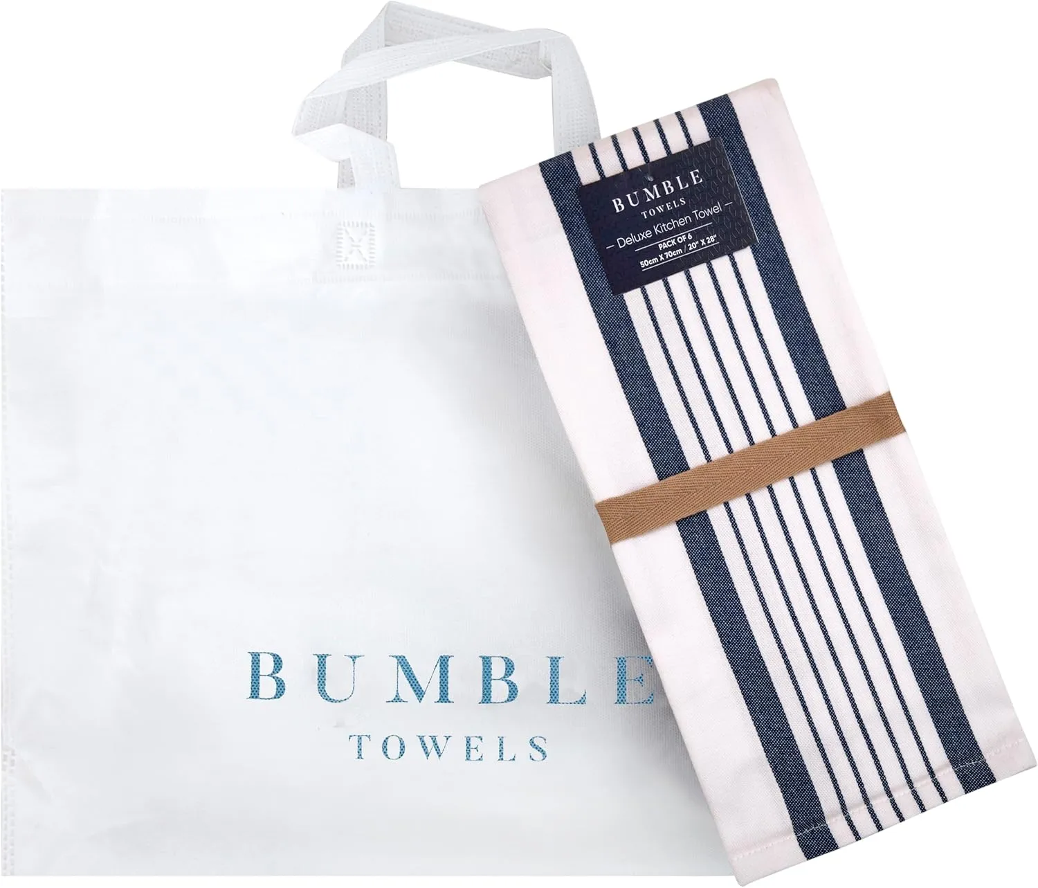Premium Kitchen Towels 20”x 28”- 6 Pack | Large Cotton Kitchen Towels | Hand Towels for Kitchen | Flat & Terry Towel | Dish Towels | Highly Absorbent Tea Towel with Hanging Loop | Navy Blue Striped