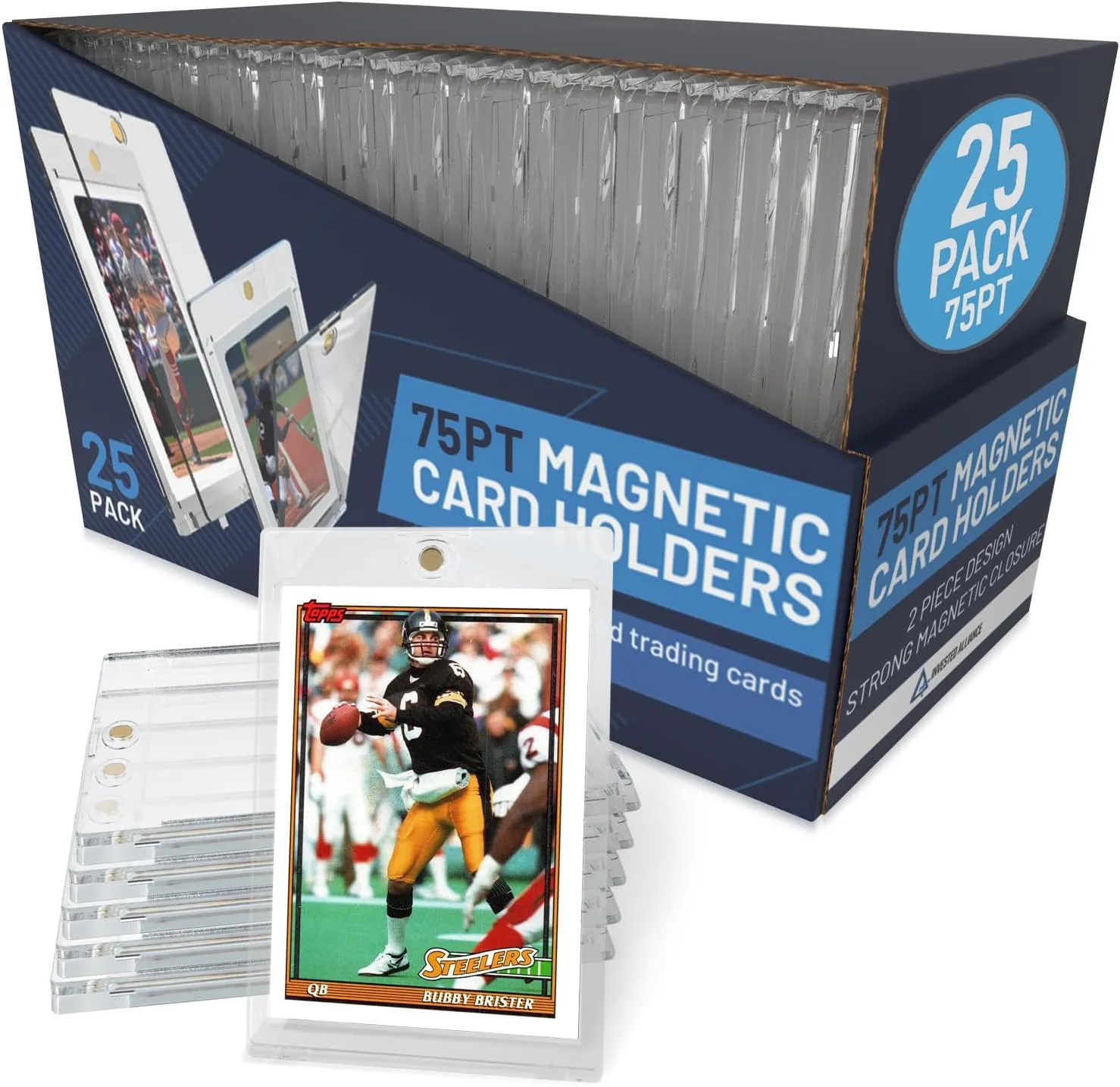 Premium Magnetic Card Holder (25 Pack) | 75PT Magnetic Card Holders for Trading Cards. Pro UV Card Protectors with Ultra Clear Design, One Touch Magnet Case for Trading and MTG Cards.