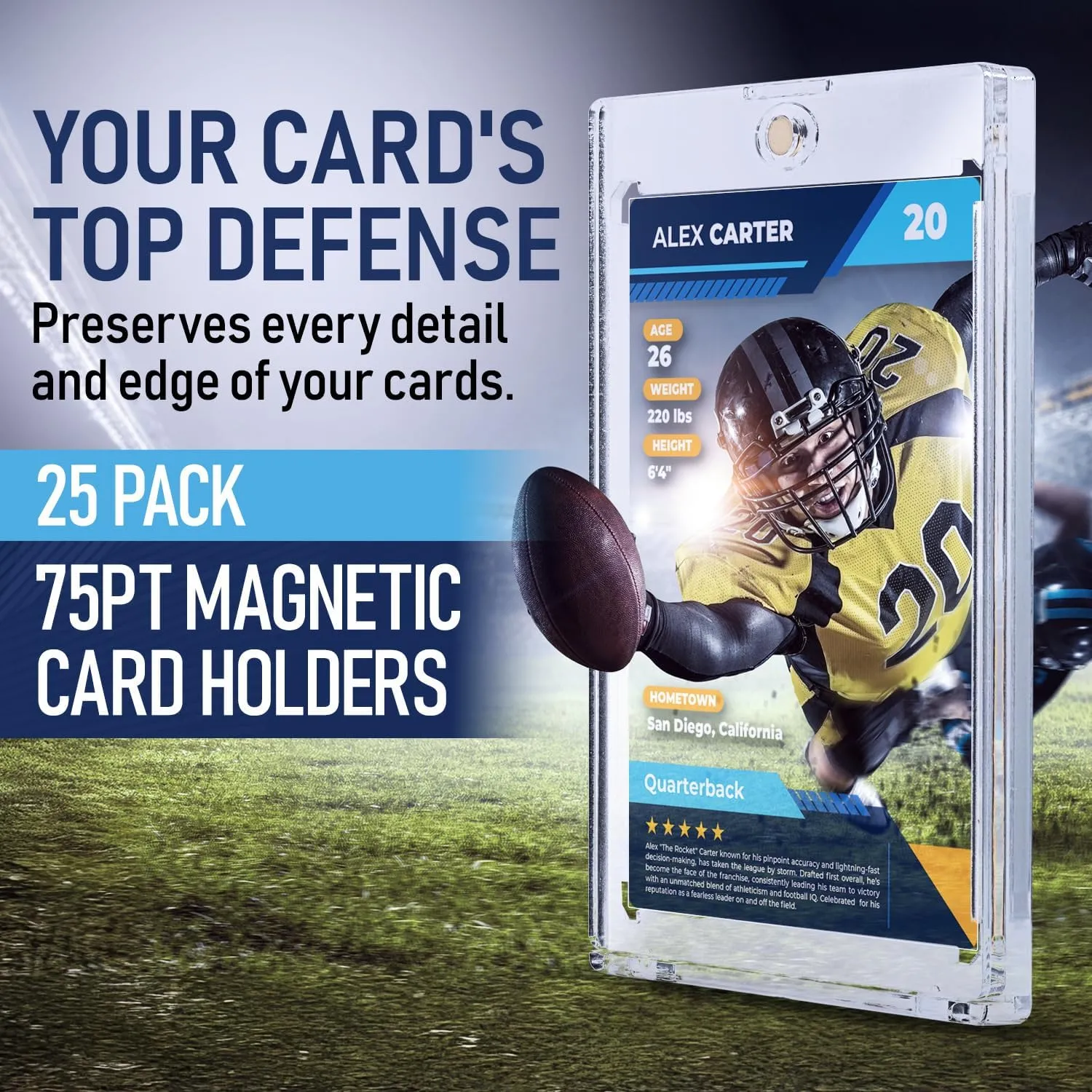Premium Magnetic Card Holder (25 Pack) | 75PT Magnetic Card Holders for Trading Cards. Pro UV Card Protectors with Ultra Clear Design, One Touch Magnet Case for Trading and MTG Cards.