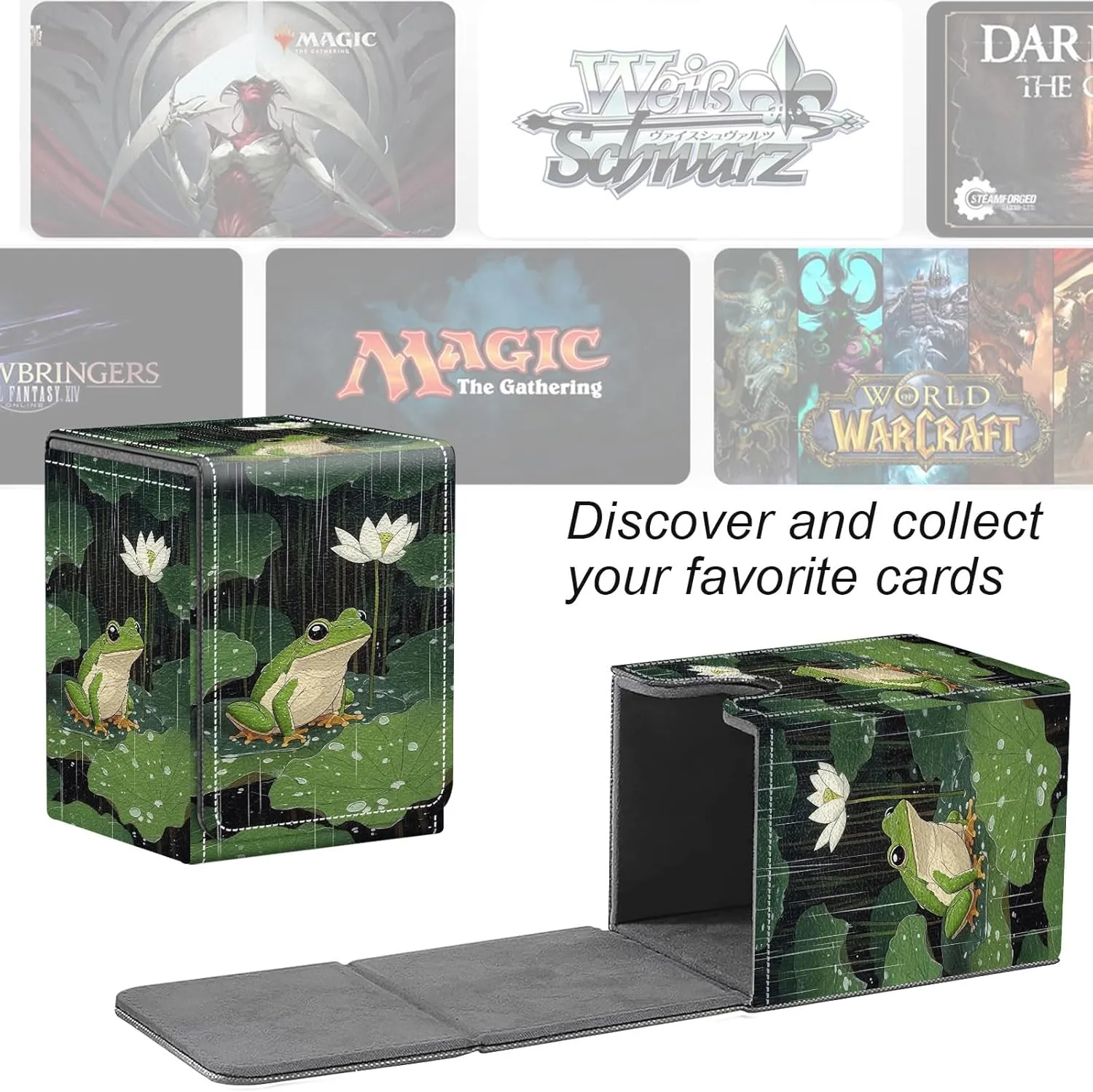 Premium MTG Deck Box – Holds 120  Sleeved Cards, PU Leather Magnetic TCG Card Deck Box for MTG, Commander, and More, Cute Frog