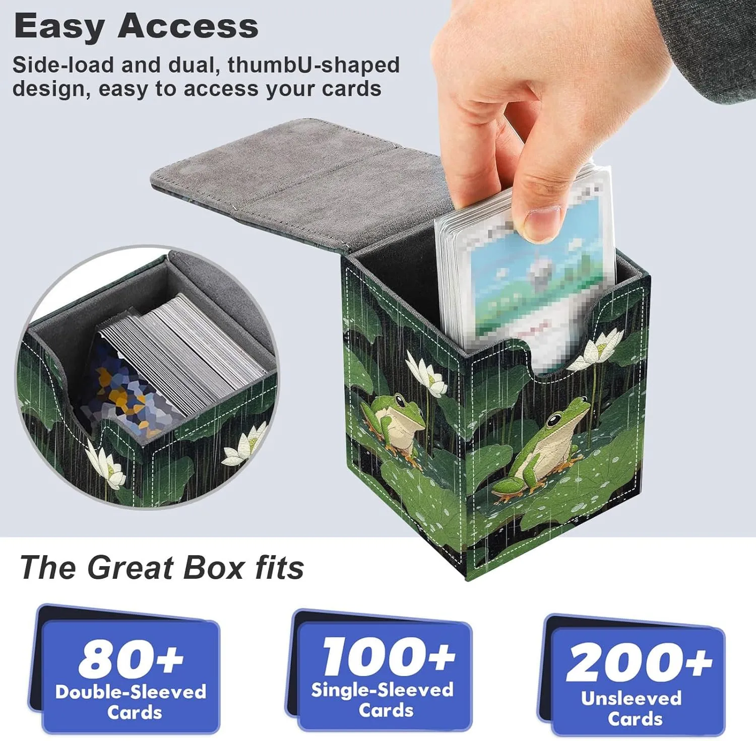 Premium MTG Deck Box – Holds 120  Sleeved Cards, PU Leather Magnetic TCG Card Deck Box for MTG, Commander, and More, Cute Frog