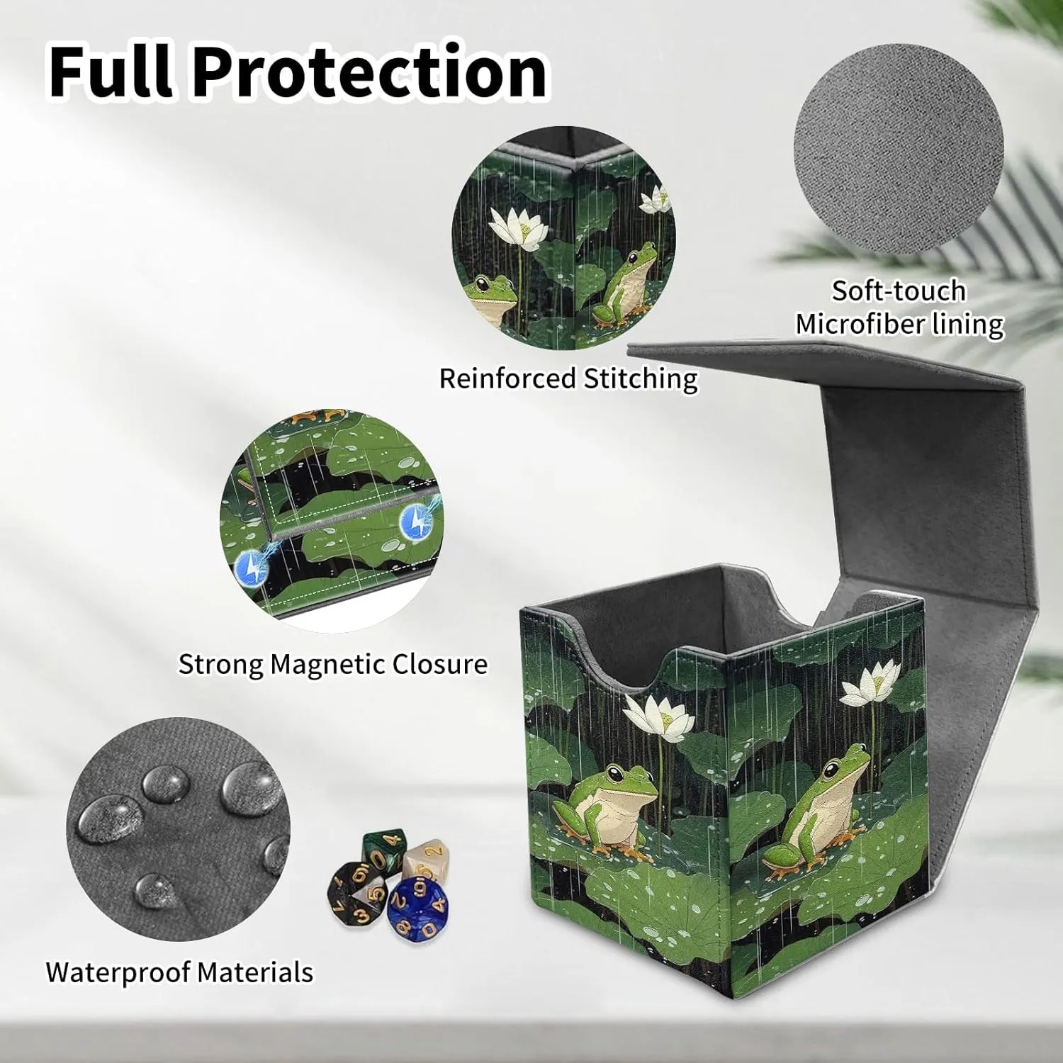 Premium MTG Deck Box – Holds 120  Sleeved Cards, PU Leather Magnetic TCG Card Deck Box for MTG, Commander, and More, Cute Frog