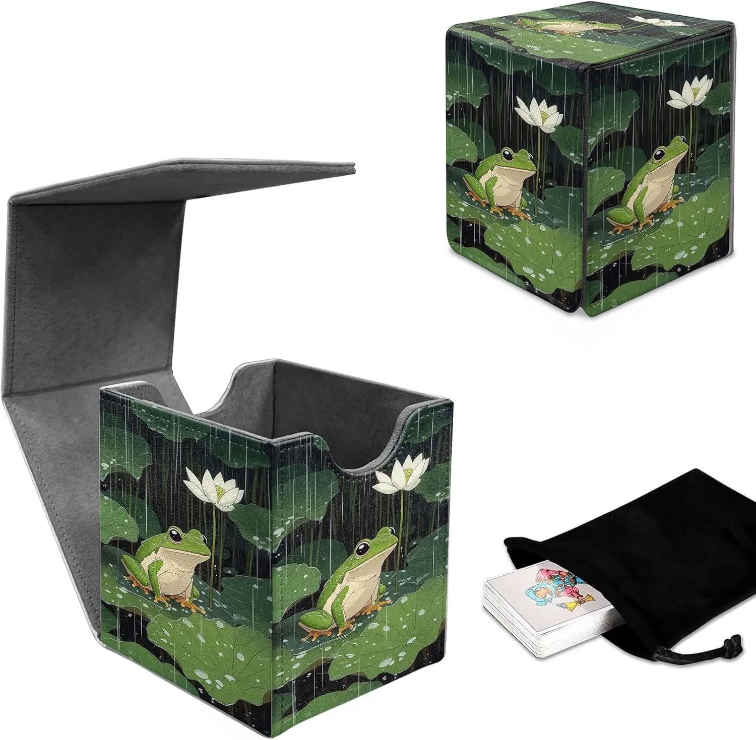 Premium MTG Deck Box – Holds 120  Sleeved Cards, PU Leather Magnetic TCG Card Deck Box for MTG, Commander, and More, Cute Frog