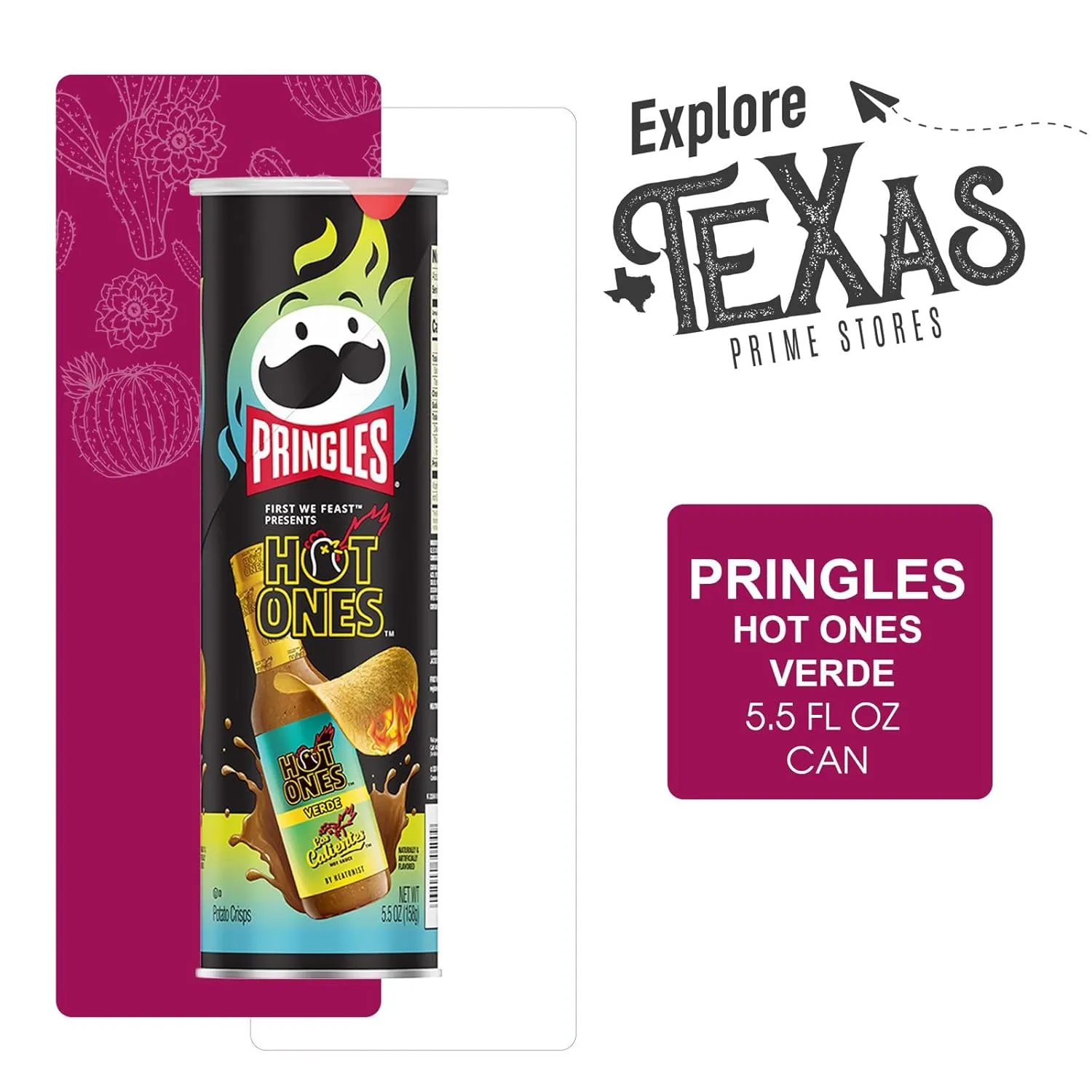 Pringles 12- Count of Hot Ones Verde Los Calientes Potato Crisps Chips, On-The-Go Lunch Snack 5.5 oz Can   1 Freebie by Lavinia Essentials Brand