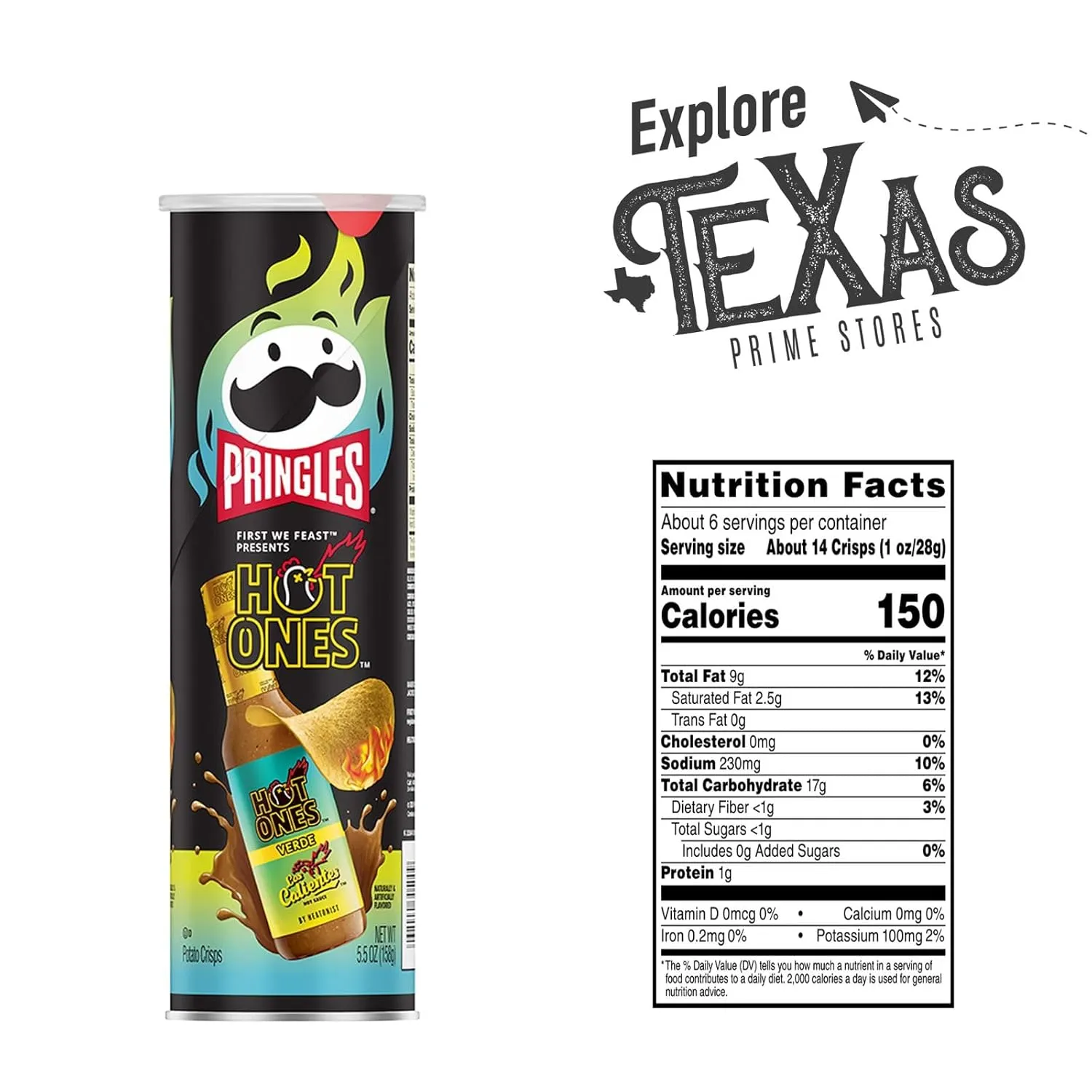 Pringles 12- Count of Hot Ones Verde Los Calientes Potato Crisps Chips, On-The-Go Lunch Snack 5.5 oz Can   1 Freebie by Lavinia Essentials Brand