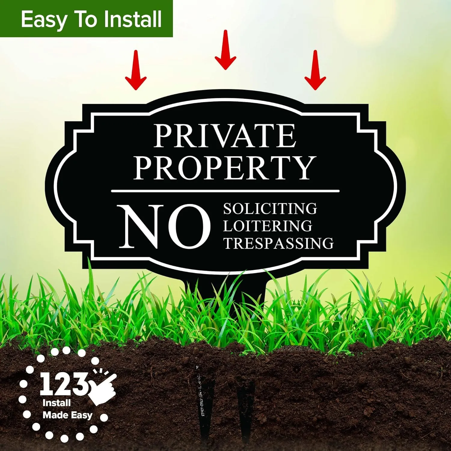 Private Property No Soliciting Loitering Trespassing Inground Sign, 13x13 Inches, Rust Free ACM, Fade Resistant, Made in USA by My Sign Center