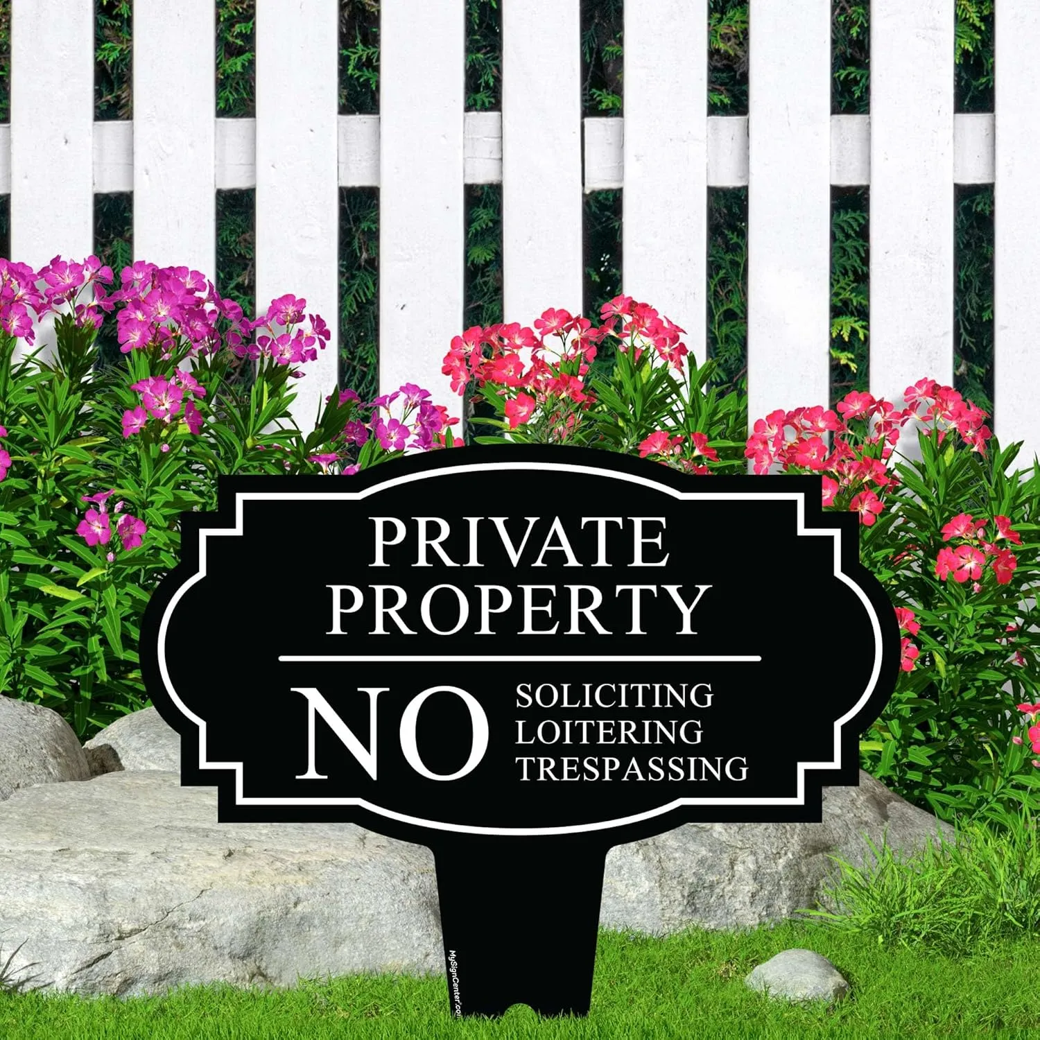 Private Property No Soliciting Loitering Trespassing Inground Sign, 13x13 Inches, Rust Free ACM, Fade Resistant, Made in USA by My Sign Center