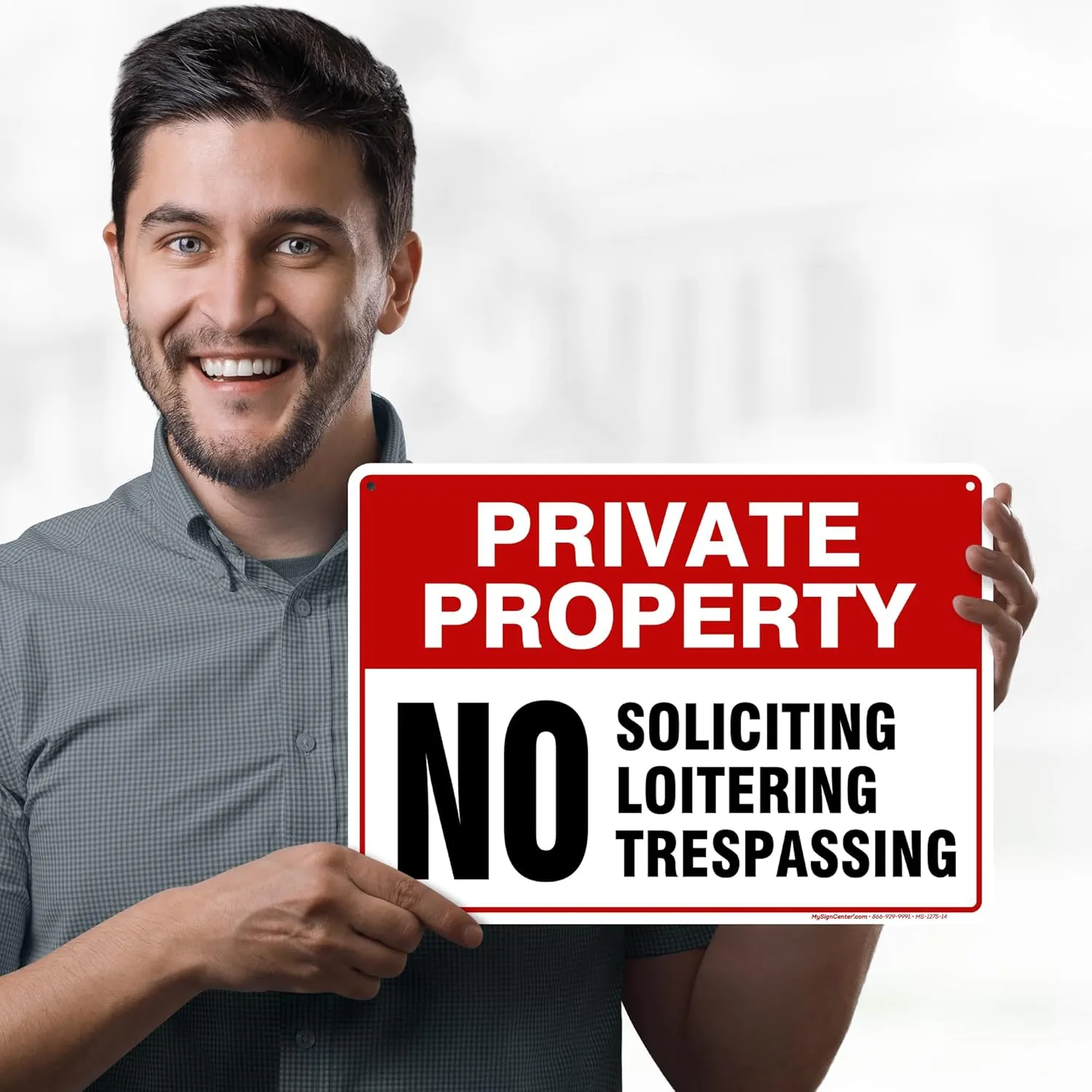 Private Property No Trespassing No Loitering No Soliciting Sign, 10x14 Inches, Rust Free .040 Aluminum, Fade Resistant, Made in USA by My Sign Center