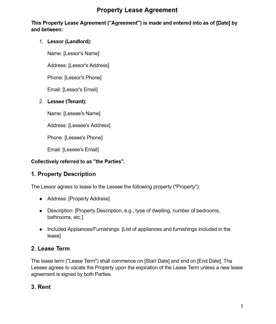 Property Lease Agreement