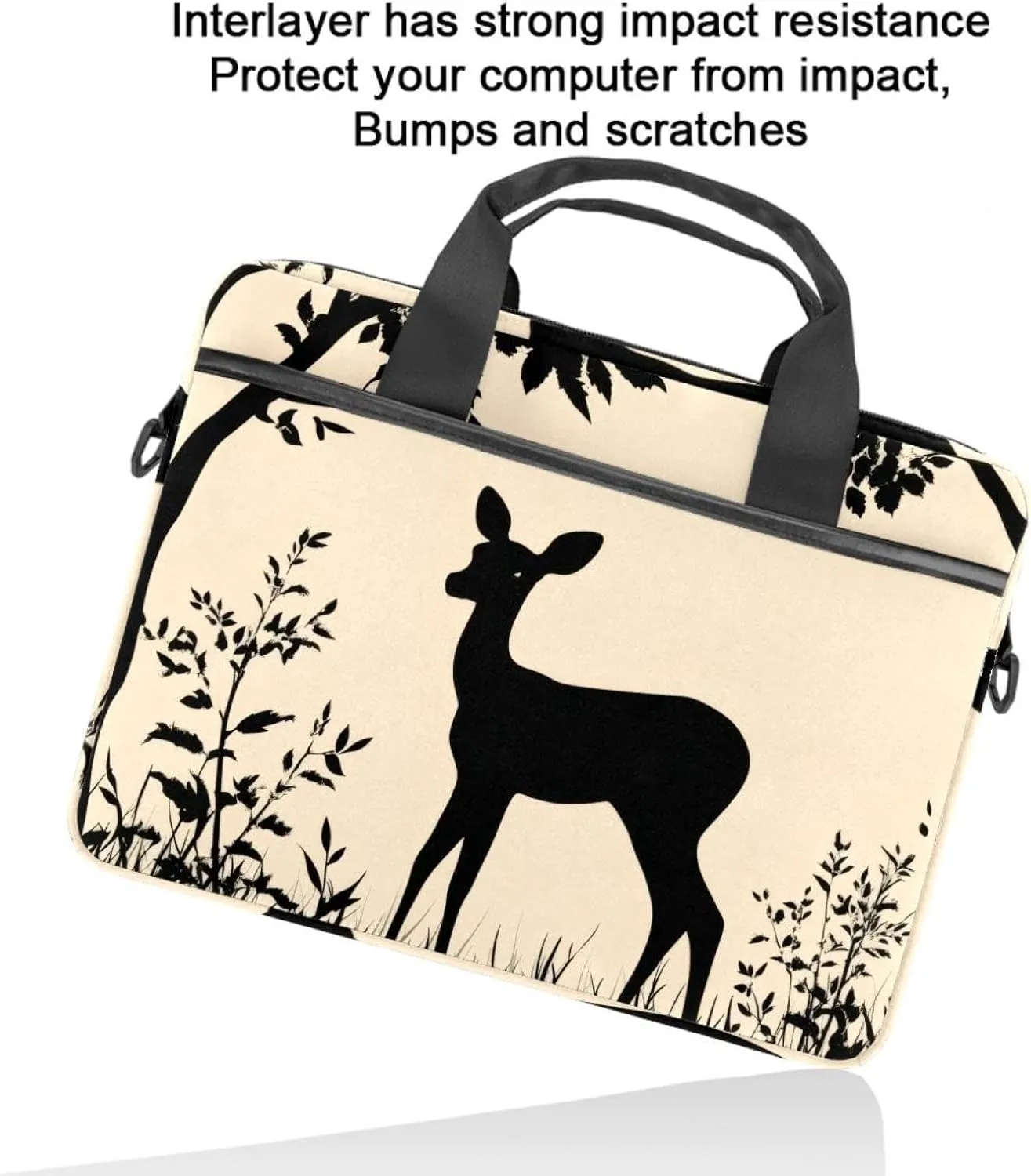 Protective Laptop Shoulder Messenger Bag Silhouette of Animal Trees Grass Briefcase Carrying Case Sleeve