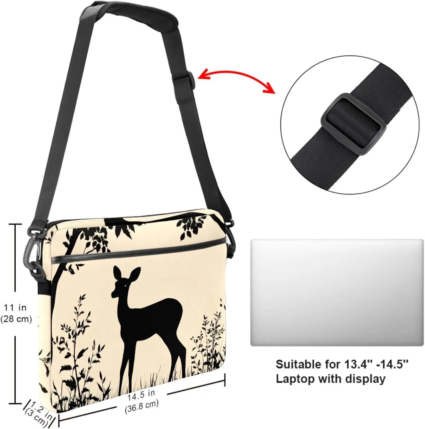 Protective Laptop Shoulder Messenger Bag Silhouette of Animal Trees Grass Briefcase Carrying Case Sleeve