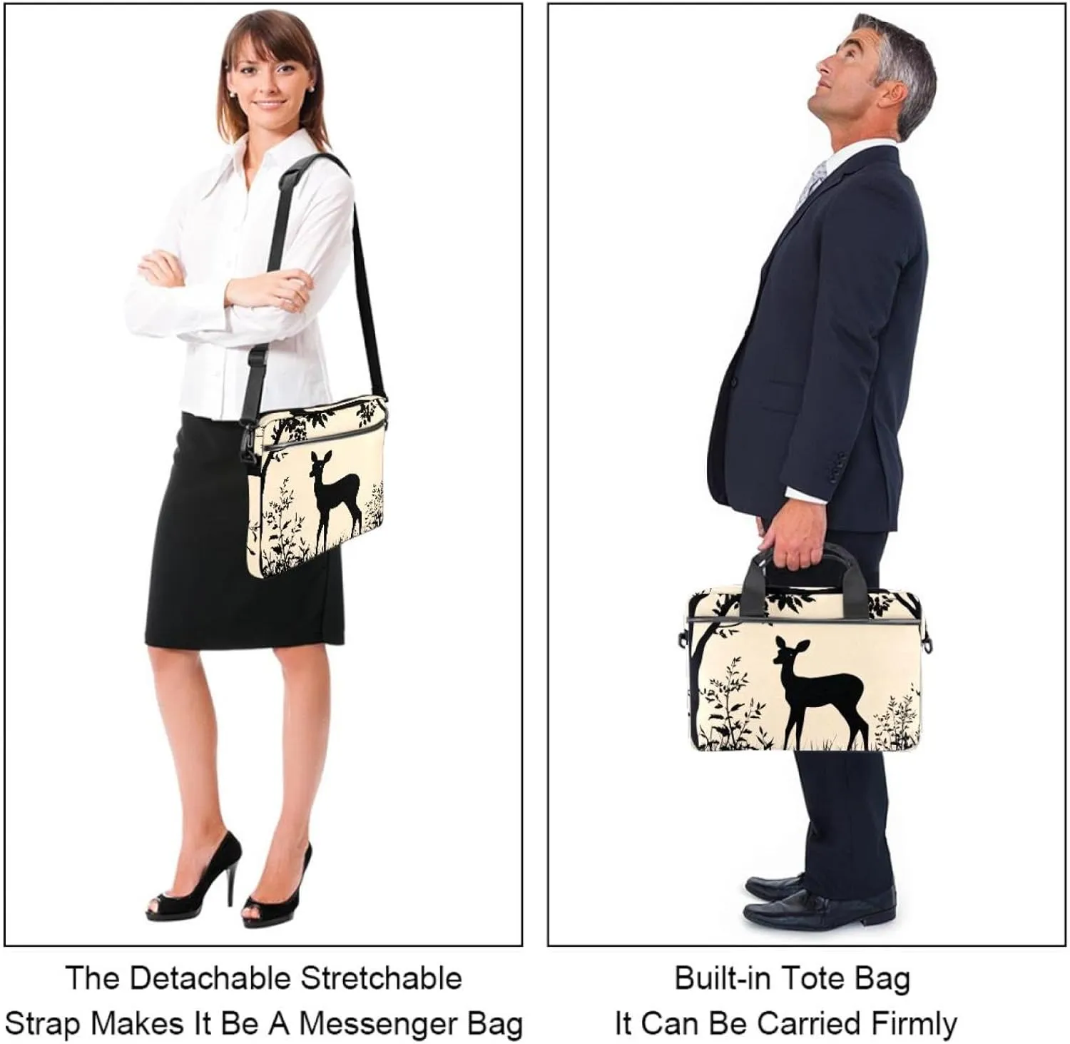 Protective Laptop Shoulder Messenger Bag Silhouette of Animal Trees Grass Briefcase Carrying Case Sleeve