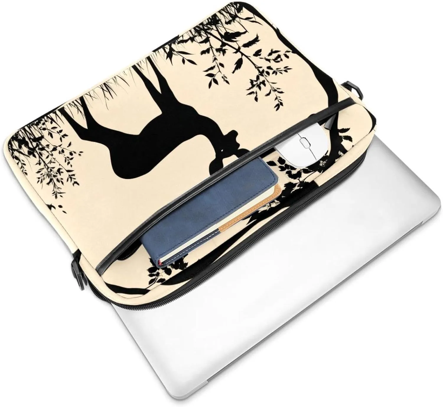 Protective Laptop Shoulder Messenger Bag Silhouette of Animal Trees Grass Briefcase Carrying Case Sleeve