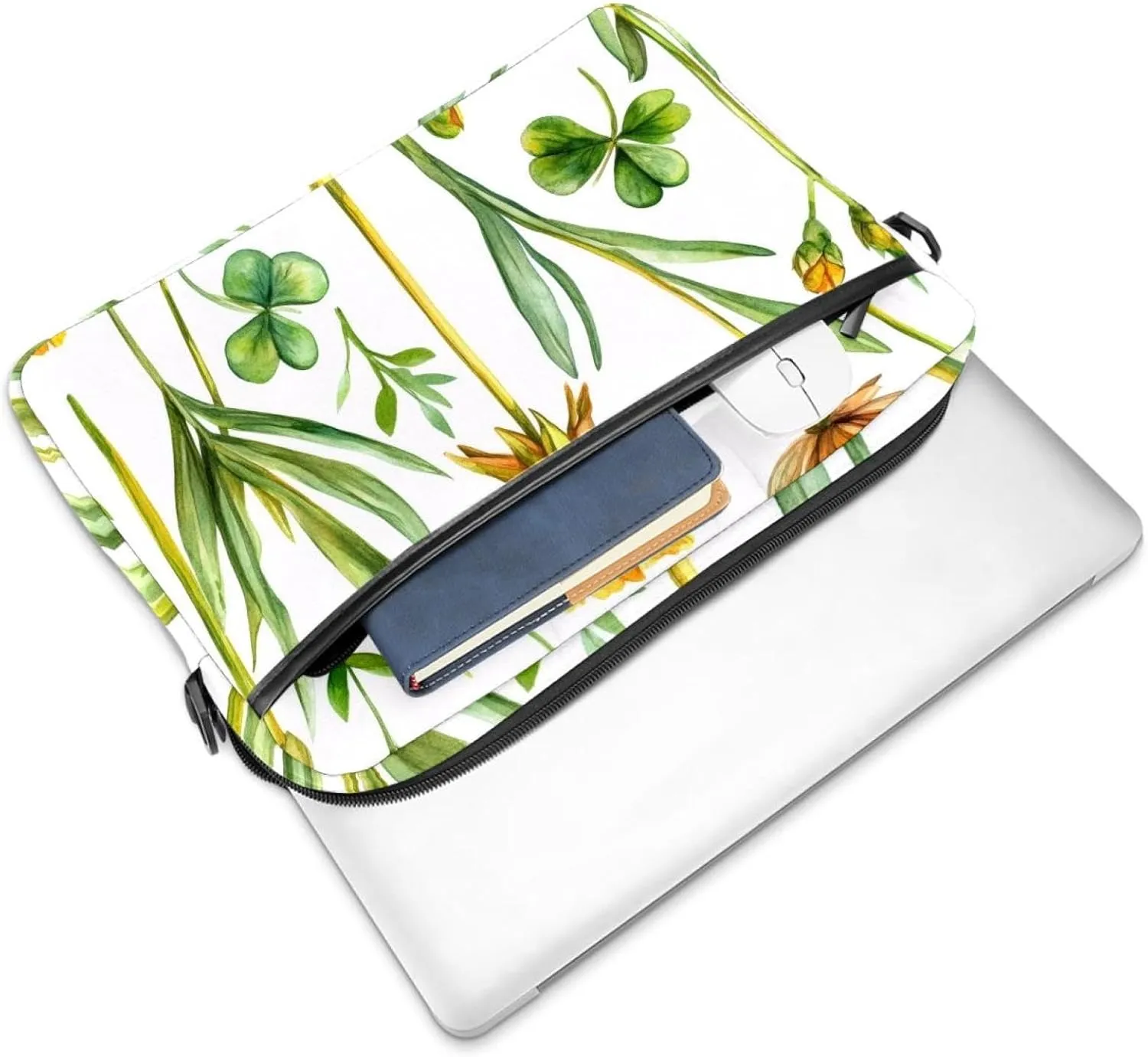 Protective Laptop Shoulder Messenger Bag Watercolor Green Woodland Forest Earth Tones Briefcase Carrying Case Sleeve