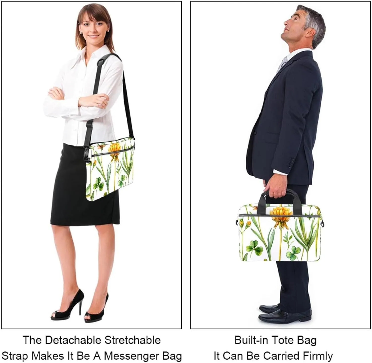Protective Laptop Shoulder Messenger Bag Watercolor Green Woodland Forest Earth Tones Briefcase Carrying Case Sleeve
