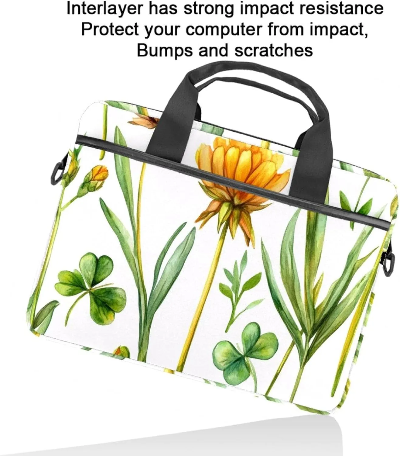 Protective Laptop Shoulder Messenger Bag Watercolor Green Woodland Forest Earth Tones Briefcase Carrying Case Sleeve