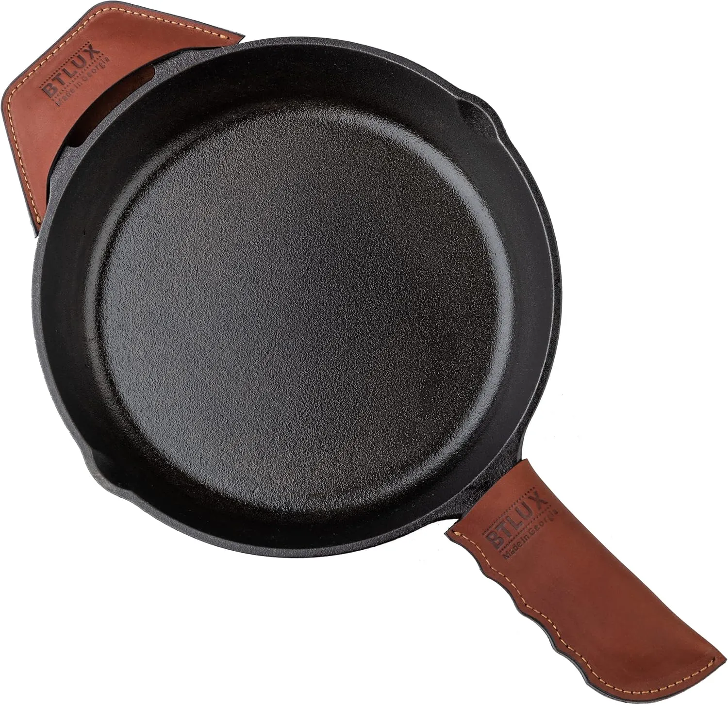 Proudly Made in Georgia from Top Quality, Full Grain Leather - Leather Cast Iron Handle Cover, Set of 2 - Heat Resistant Cast Iron Handle Sleeve for Skillets - Pot Holder for Hot Frying Pans, Pots